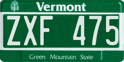 VT license plate ZXF475