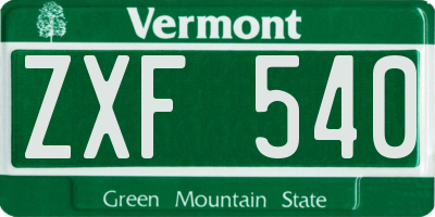 VT license plate ZXF540
