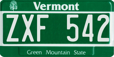 VT license plate ZXF542