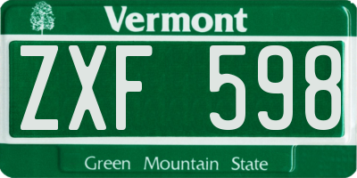 VT license plate ZXF598