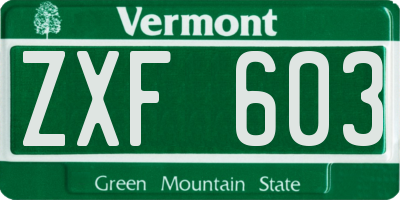 VT license plate ZXF603
