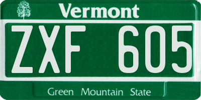 VT license plate ZXF605