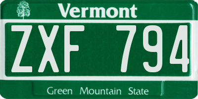 VT license plate ZXF794