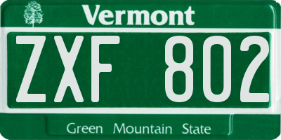 VT license plate ZXF802