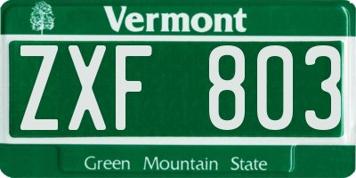 VT license plate ZXF803