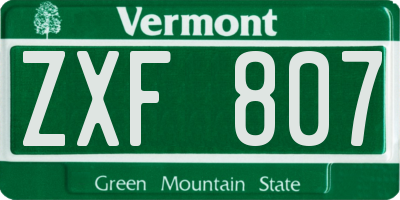 VT license plate ZXF807