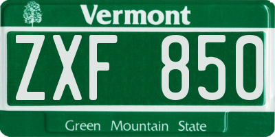VT license plate ZXF850