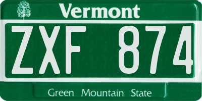 VT license plate ZXF874