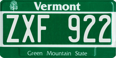 VT license plate ZXF922