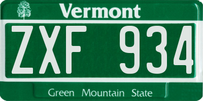 VT license plate ZXF934