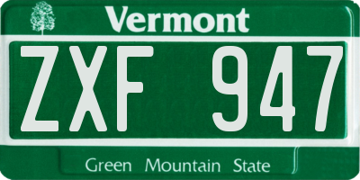 VT license plate ZXF947