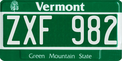 VT license plate ZXF982