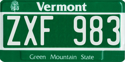 VT license plate ZXF983