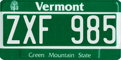 VT license plate ZXF985