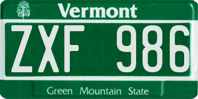 VT license plate ZXF986