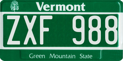 VT license plate ZXF988