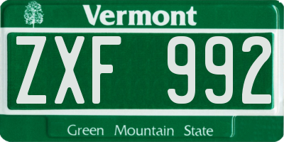 VT license plate ZXF992