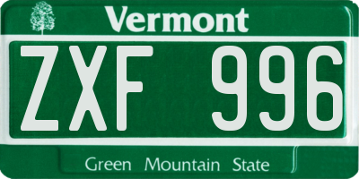 VT license plate ZXF996