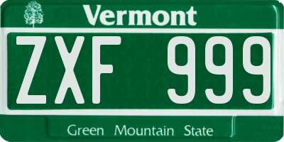 VT license plate ZXF999