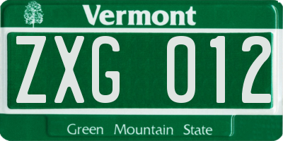 VT license plate ZXG012
