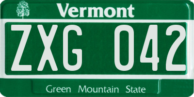 VT license plate ZXG042