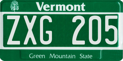 VT license plate ZXG205