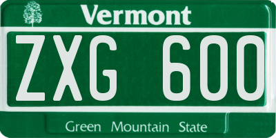 VT license plate ZXG600