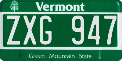 VT license plate ZXG947