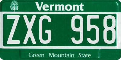 VT license plate ZXG958