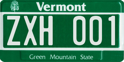 VT license plate ZXH001