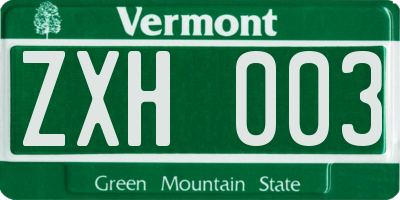 VT license plate ZXH003