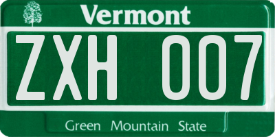 VT license plate ZXH007