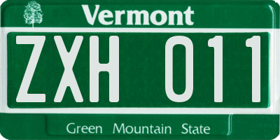 VT license plate ZXH011