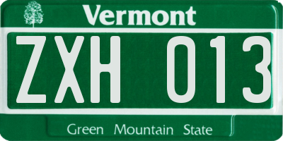 VT license plate ZXH013
