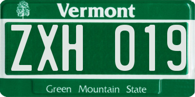 VT license plate ZXH019