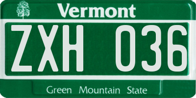 VT license plate ZXH036