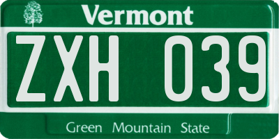 VT license plate ZXH039