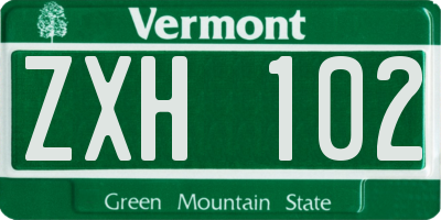 VT license plate ZXH102