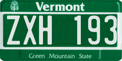 VT license plate ZXH193