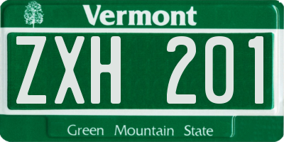 VT license plate ZXH201