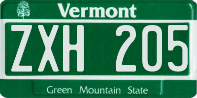 VT license plate ZXH205