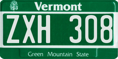 VT license plate ZXH308
