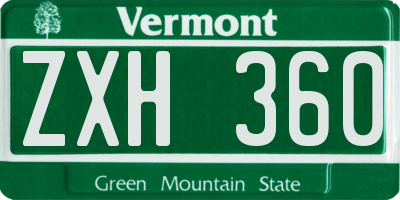 VT license plate ZXH360