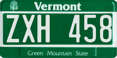 VT license plate ZXH458