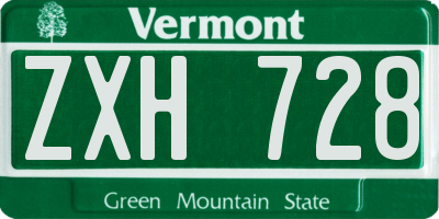 VT license plate ZXH728