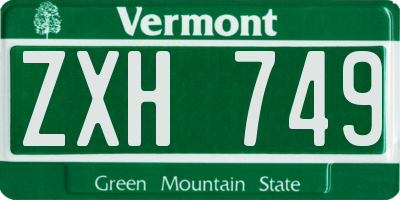 VT license plate ZXH749