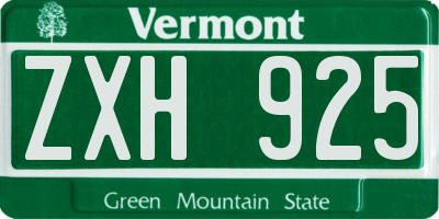 VT license plate ZXH925