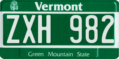VT license plate ZXH982