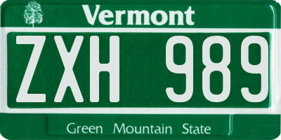 VT license plate ZXH989