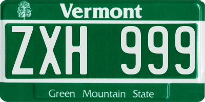 VT license plate ZXH999